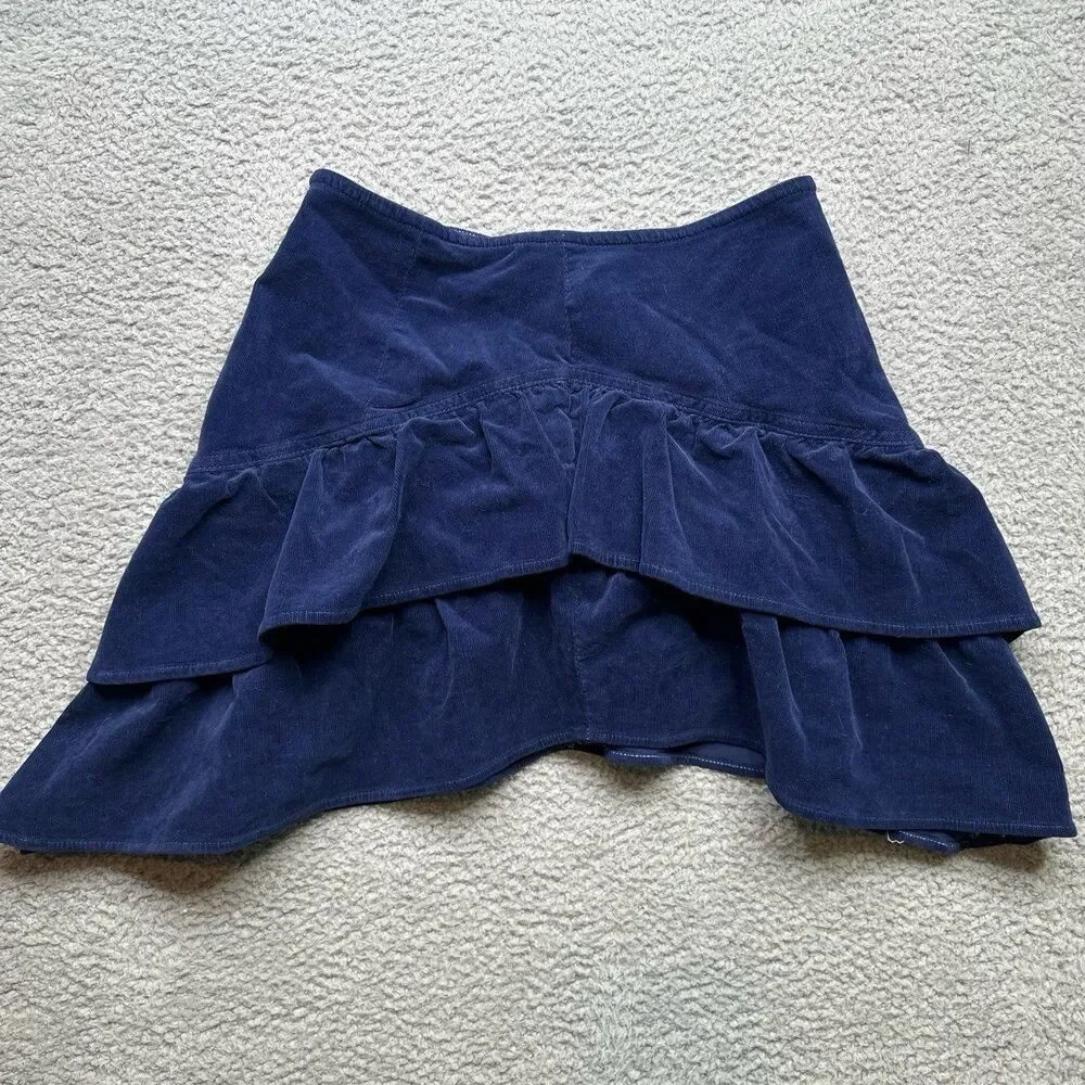 Mother Ruffle Mini Skirt blue print corduroy sz 27 festival collegiate sorority